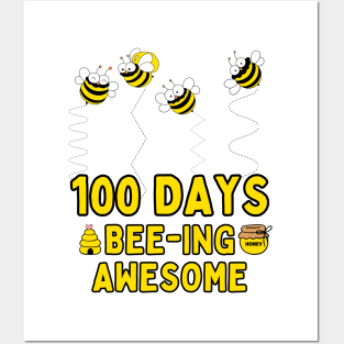 100 Days Bee-ing Awesome School Teacher Student Kid Posters and Art